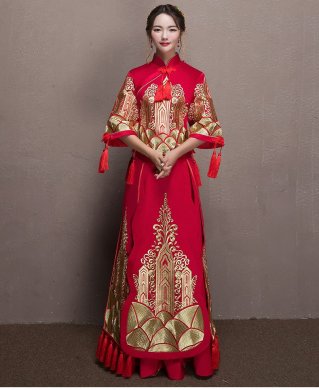 金絲刺繡中式禮服，唯美中國風(fēng)新娘禮服