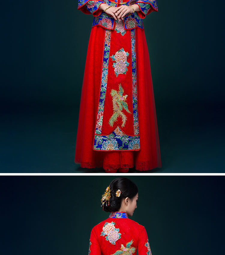 中國風中式禮服，鳳凰刺繡新娘結(jié)婚禮服