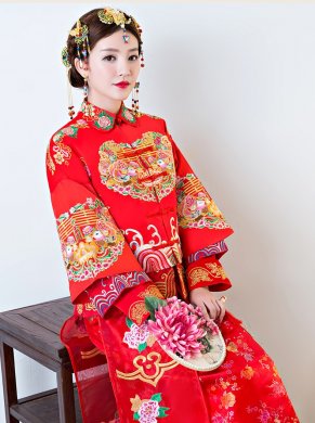 中國古典元素中式禮服，中國風(fēng)新娘結(jié)婚禮服