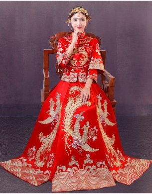 時尚中國風中式禮服，精美奢華刺繡新娘禮服