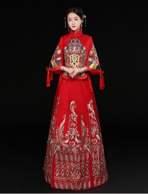 時(shí)尚中國(guó)風(fēng)新娘禮服，結(jié)婚禮服中式禮服