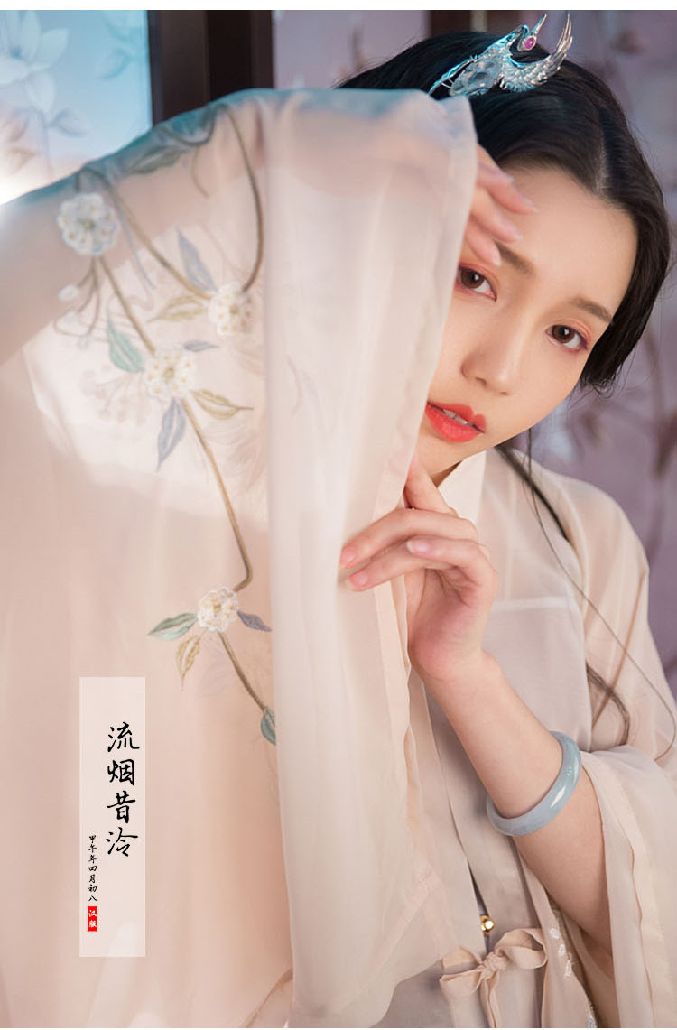 原創(chuàng)漢服女廣袖立領(lǐng)紗衫主腰繡花