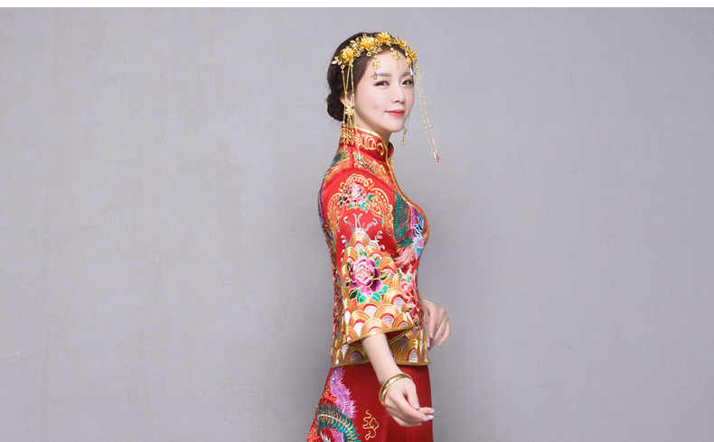 秀禾服新娘禮服嫁衣，中式結(jié)婚秀禾小拖尾喜服