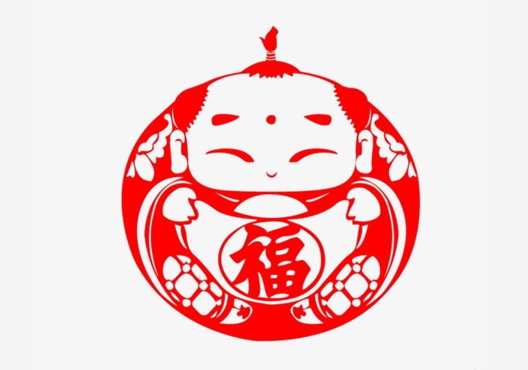 六款吉祥福娃剪紙圖案：吉祥如意萬(wàn)事順