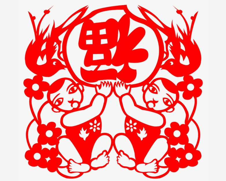 六款吉祥福娃剪紙圖案：吉祥如意萬(wàn)事順