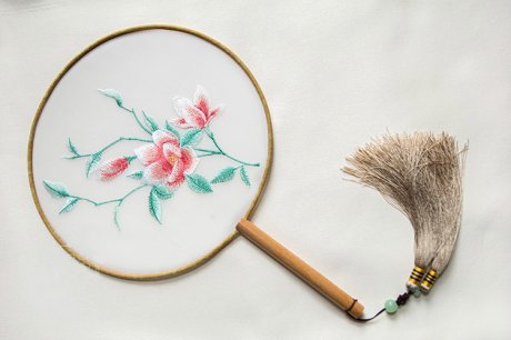 古典茉莉花刺繡團(tuán)扇，復(fù)古繡花宮扇工藝扇子