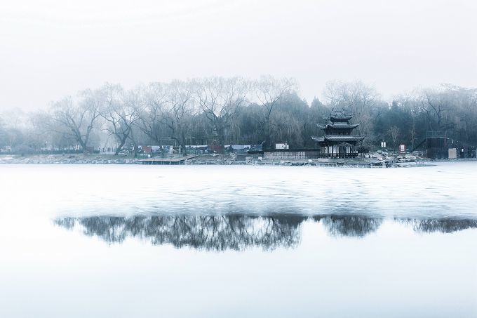 北京陶然亭冬日雪景意境