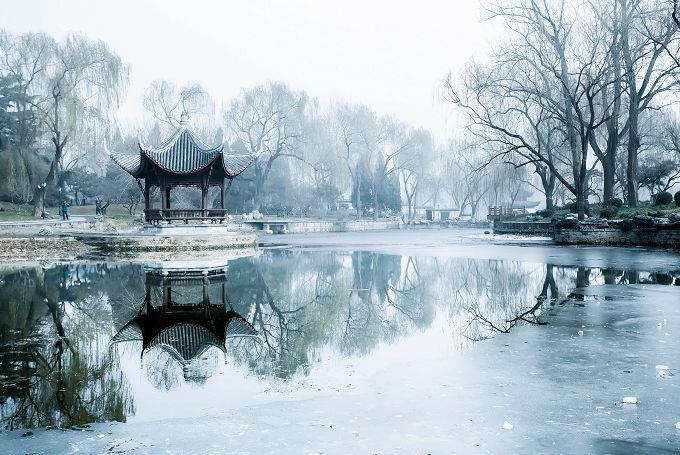 北京陶然亭冬日雪景意境