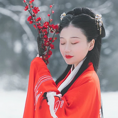 紅梅白雪彈琴女生頭像，唯美古風(fēng)真人頭像