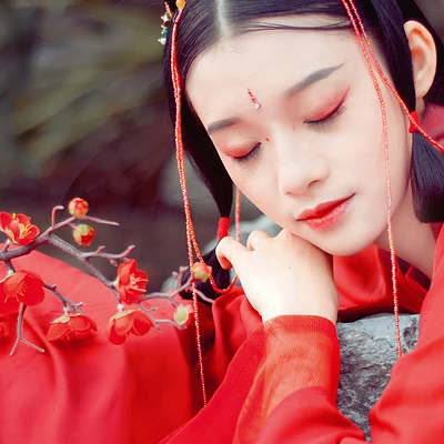 紅梅紅衣女生頭像，唯美古風(fēng)真人頭像