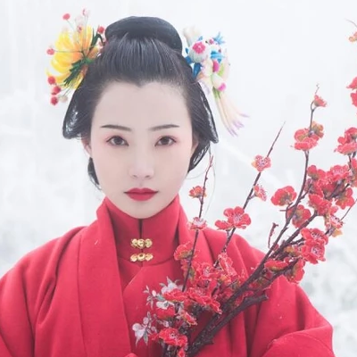 梅花雪紅衣女生頭像，唯美古風(fēng)真人頭像