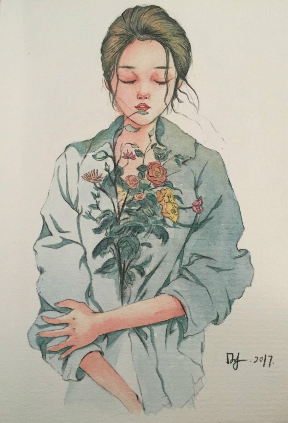 唯美手繪水彩少女人物插畫(huà)