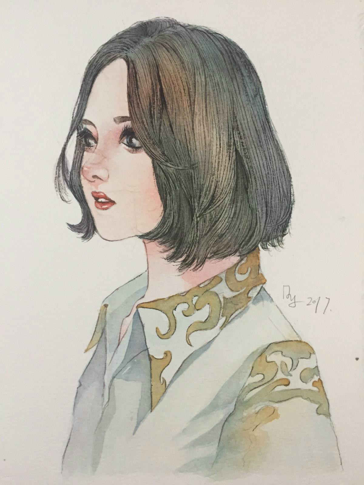 唯美手繪水彩少女人物插畫(huà)