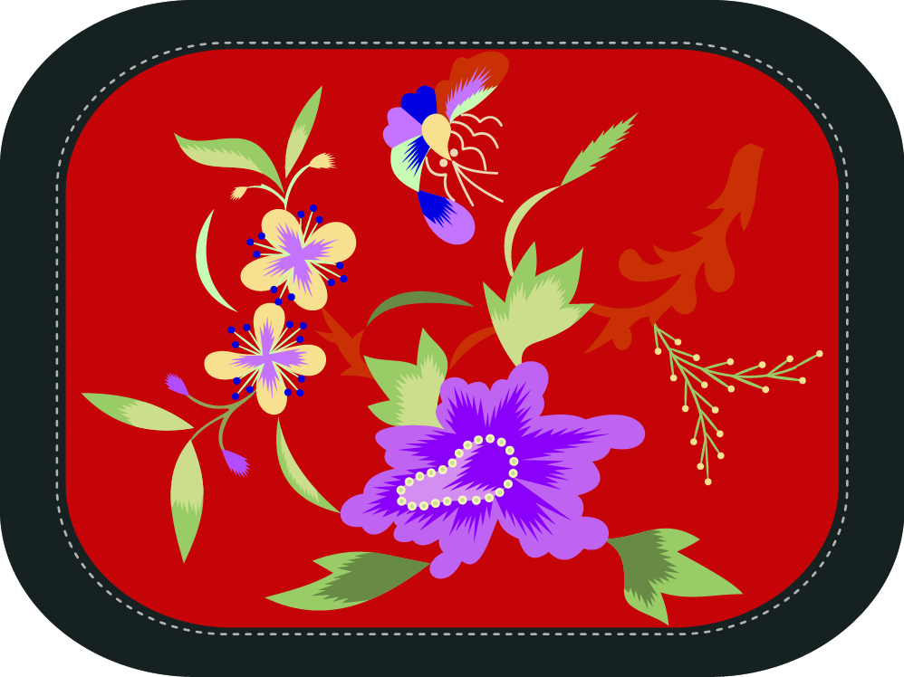 中國(guó)傳統(tǒng)刺繡圖案蝴蝶花卉系列七，矢量素材